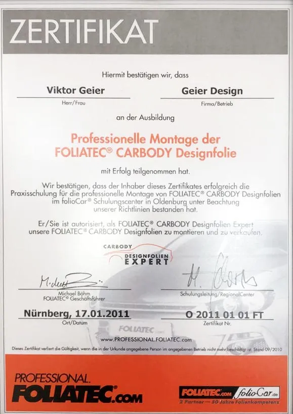 Zertifikat von Geier Design, Bild 2
