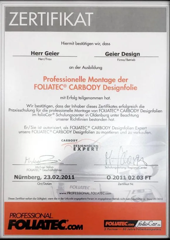 Zertifikat von Geier Design, Bild 3